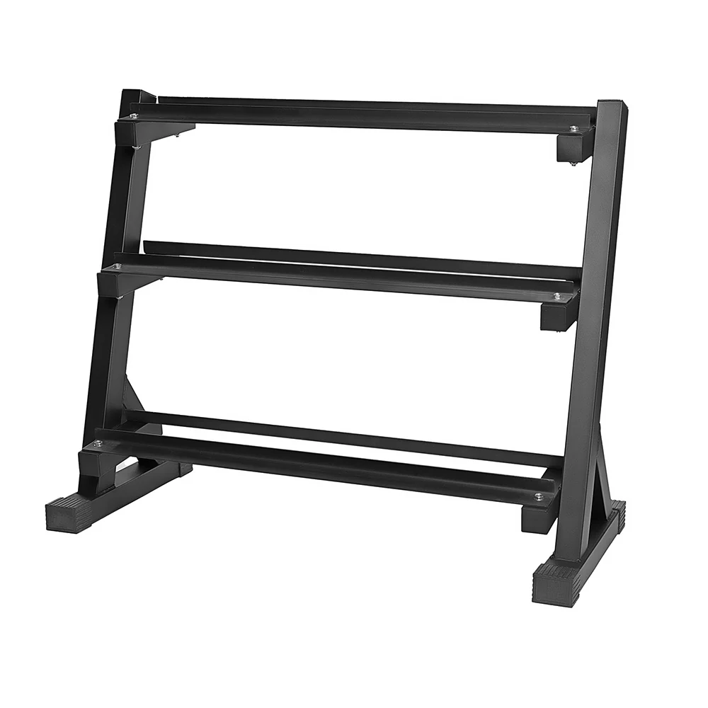 5 - 50lbs Virgin Rubber Dumbbell Set with Commercial 3-Tier Dumbbell Rack 40" - Image 4